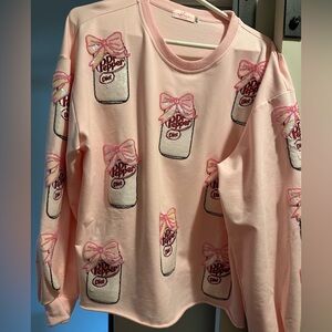Women’s/Jr’s Pink Graphic Sweatshirt with Ribbon-Accented Diet Dr Pepper Motif